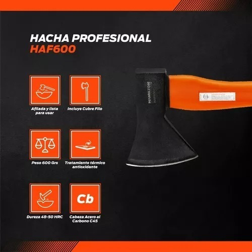 Hacha De Mano Hamilton Haf600 Con Mango De Fibra Trader - Imagen 5