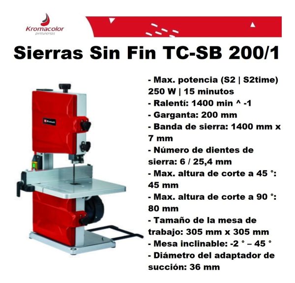 Sierra Sin Fin Banco Einhell Madera 250w 1400 Rpm Tc-sb 200 Frecuencia 220v - Imagen 2
