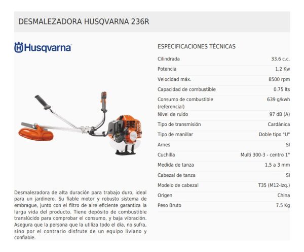 Desmalezadora Husqvarna 236r De Exibicion Japonesa Detalles - Imagen 2