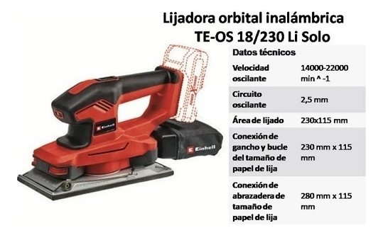 Lijadora Orbital Inalambrica Einhell Te-os 18/230 Li Solo Color Rojo Frecuencia 50hz - Imagen 5