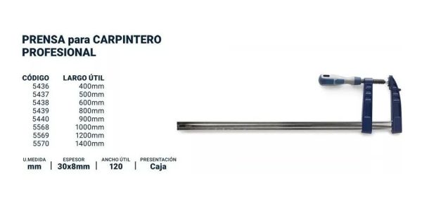 Prensa Sargento Tipo F Carpintero 120 X 800 Mm Bremen(R) Trade - Imagen 2