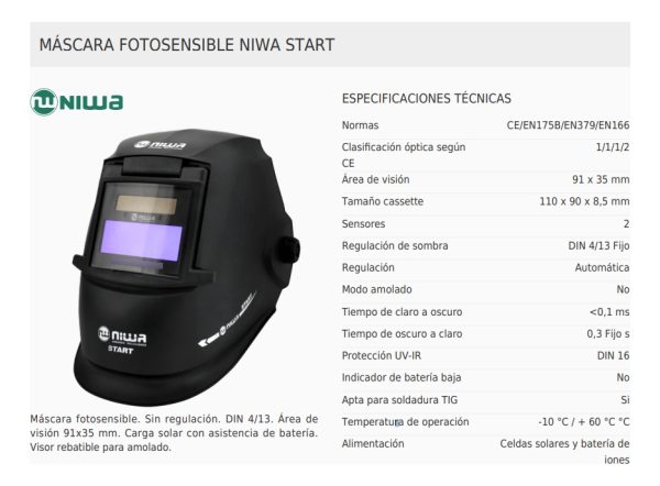 Máscara Fotosensible Niwa Start Visor Rebatible Carga Solar - Imagen 2