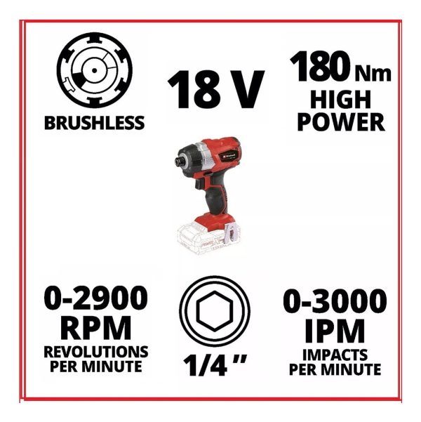 Atornillador De Impacto 18v 1/4 Brush Einhell Te-ci 18 Li Bl Color Sunrise Red - Imagen 4