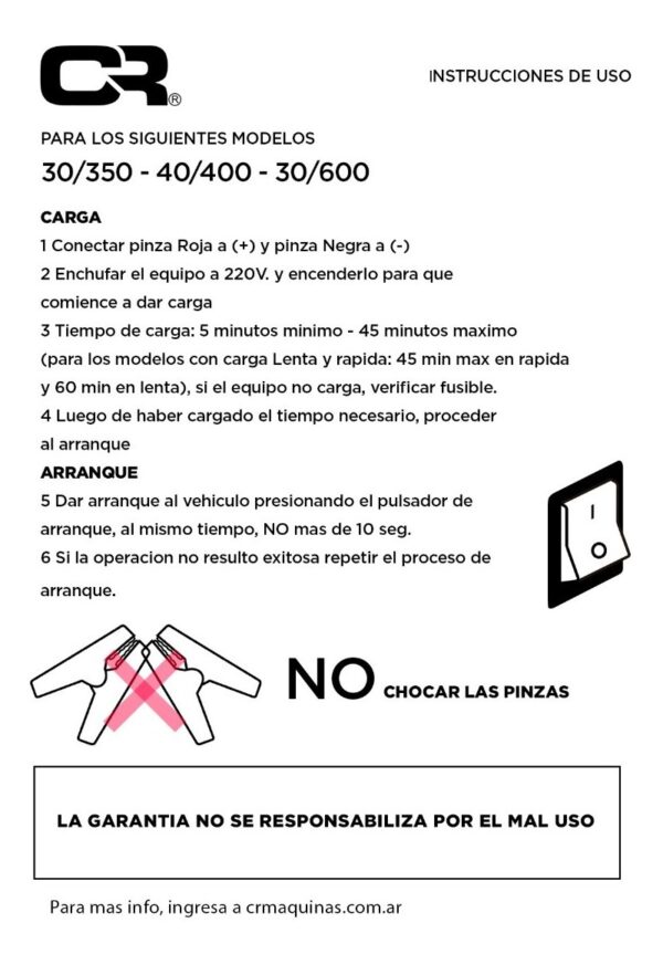 Cargador De Baterias Con Arrancador Cr 30-600 12v -24v - Imagen 3