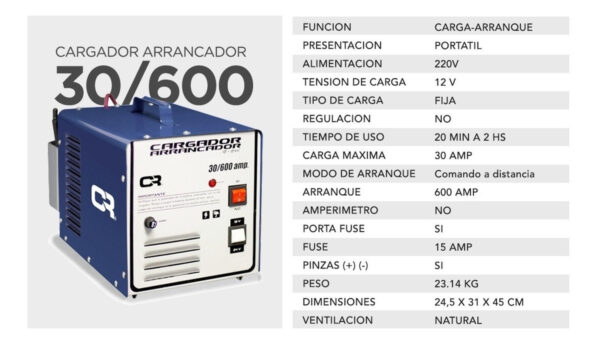 Cargador De Baterias Con Arrancador Cr 30-600 12v -24v - Imagen 2