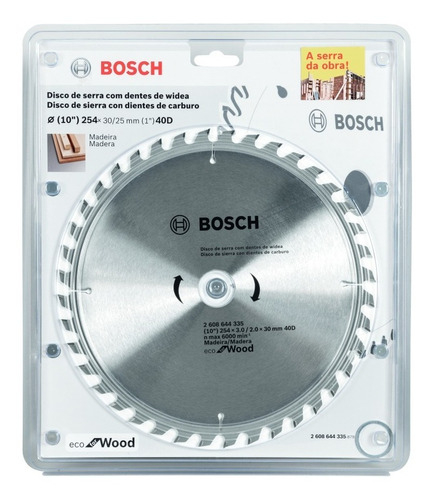 Hoja Disco Sierra Circular Bosch 254mm 40d Para Madera - Imagen 2