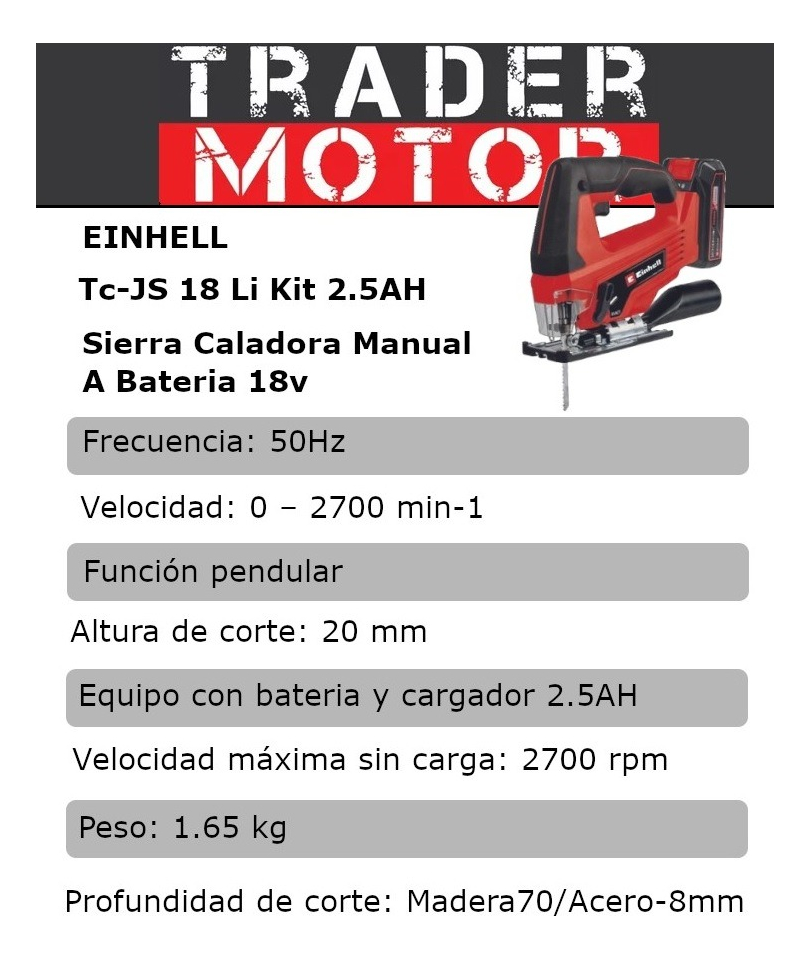 Sierra Caladora Manual A Bateria 18v Einhell Kit 2.5ah - Imagen 2