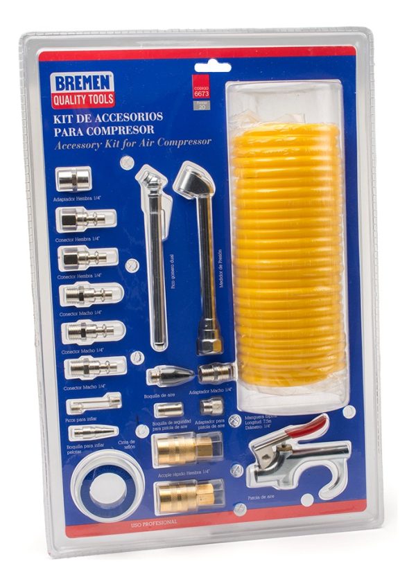 Bremen Kit Accesorios Compresor 20pz Manguera Inflado 6673 - Imagen 4