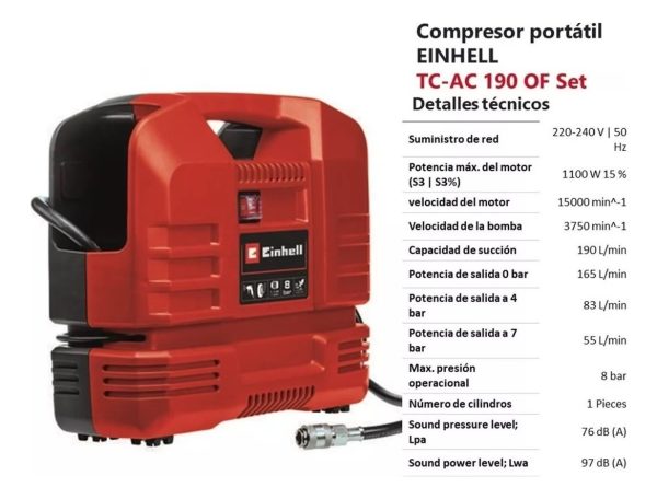 Compresor De Aire Portatil Auto Einhell Tc-ac 190 Of Set - Imagen 8