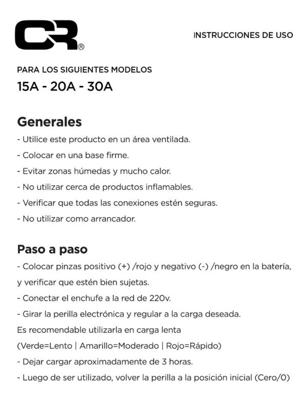 Cargador De Baterias 20a Cr - Imagen 3