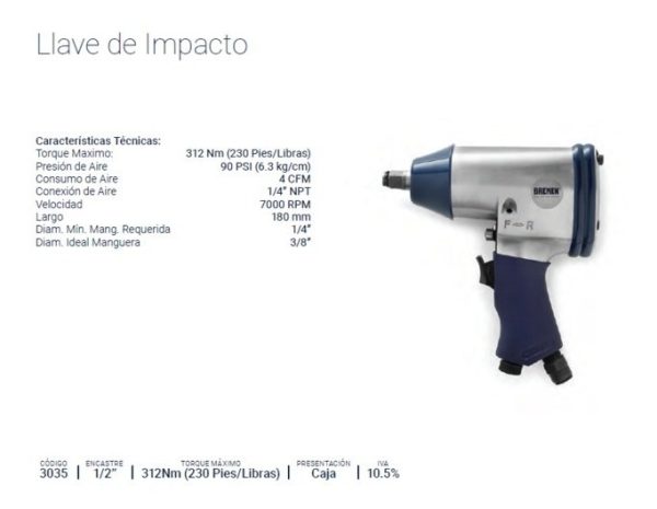 Llave Pistola Impacto Neumatica Bremen 1/2 312 Nm Trader - Imagen 2
