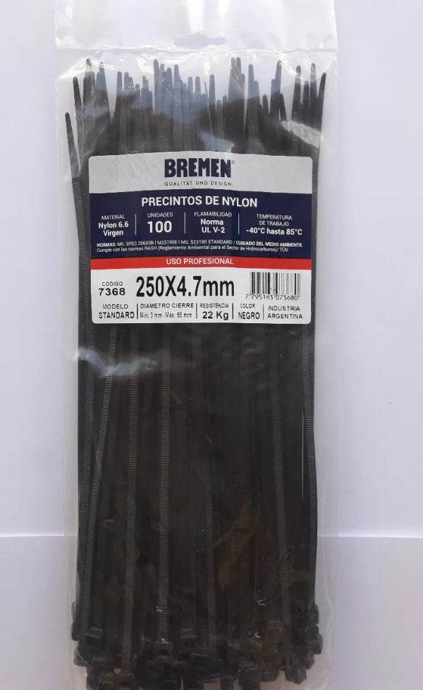 Precinto Prensacable Nylon 250mm X 4.8mm 100u Bremen - Imagen 2