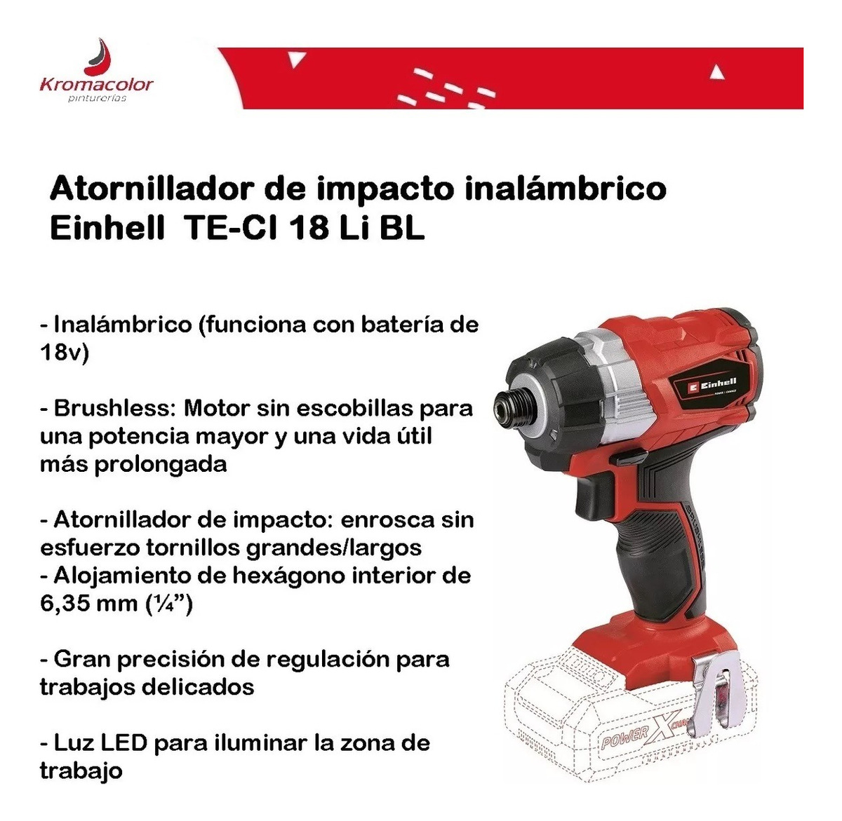 Atornillador De Impacto 18v 1/4 Brush Einhell Te-ci 18 Li Bl Color Sunrise Red - Imagen 3