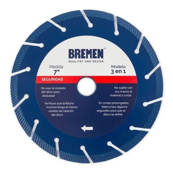 Disco Corte Diamantado Segmentado 3 En 1 7'' Bremen 180 Mm