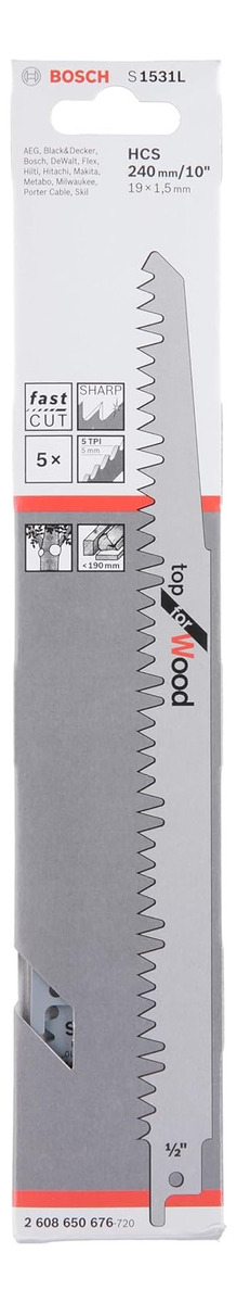 Hoja Sierra Sable Gris Bosch Para Madera 240mm X5u - Imagen 2