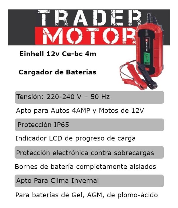 Cargador Baterias Einhell 12v Ce-bc 4m Apto Clima Invernal T - Imagen 2