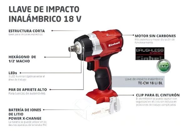 Llave De Impacto Inalámbrica 18 V Brushless - Einhell Color Rojo - Imagen 3