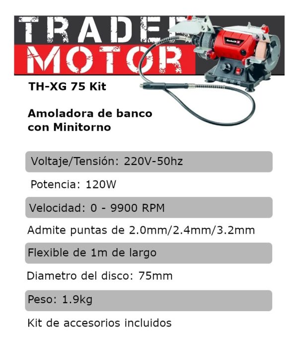 Amoladora De Banco Con Minitorno Einhell Th-xg 75 Kit - Imagen 2