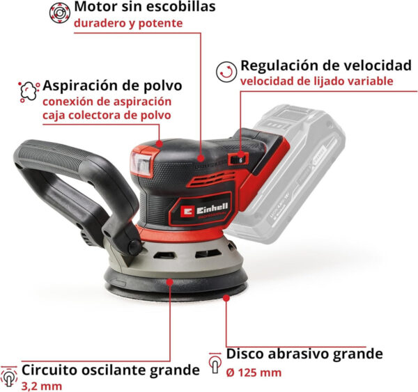 Lijadora Roto Orbital 125mm Inalambrica S/bat Einhell Pro - Imagen 3