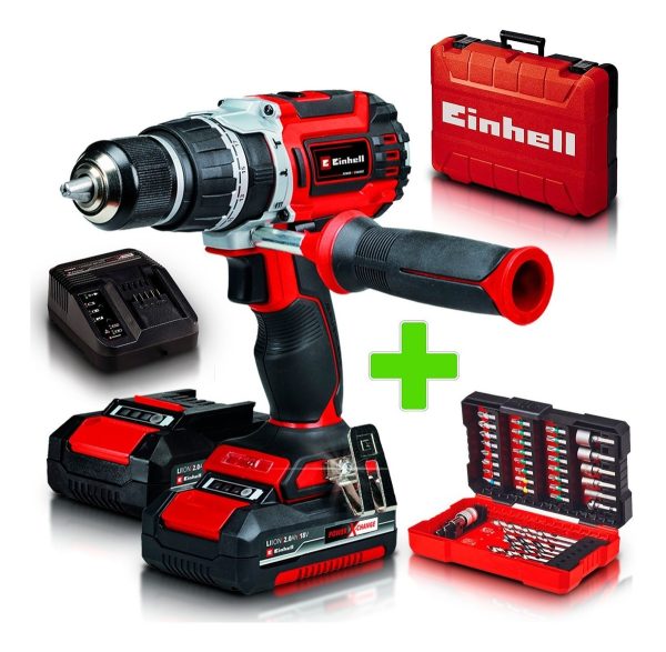 Taladro Percutor Atornillador Inalámbrico De 13mm Einhell Tp-cd 18/60 Li-i Bl 18v 2 Baterías De 2ah Kit 39 Accesorios