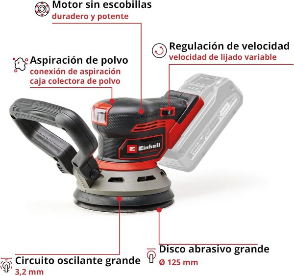Lijadora Excentrica Belcro 125mm + Bat 4ah Einhell Pro - Imagen 4