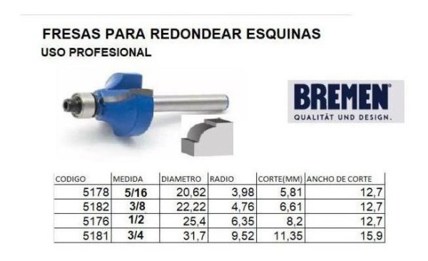 Fresa Para Router (redondear Esquinas)  1/4  X  1/2 - Imagen 2