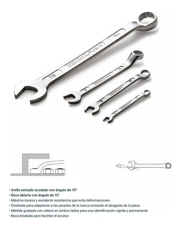 Llave Fija Combinada Acodada 13mm Profesional Bremen - Imagen 2