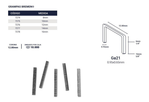 Grampa Bremen 7275 Clip 10mm Calibre Ga21 Corona 12.80mm Caja 10000 Unidades - Imagen 3