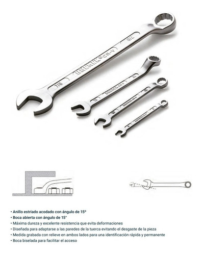 Llave Combinada Bremen 1/2 Profesional Acero Vanadio 3526 - Imagen 3