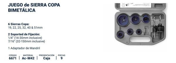 Juego Set Mecha Copa Sierra Bremen Bimetalica 9 Piezas 6671 - Imagen 4