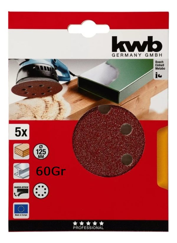 Set Lija Redonda 125 Mm Kwb Madera/metal Pack X5 Trader - Imagen 17