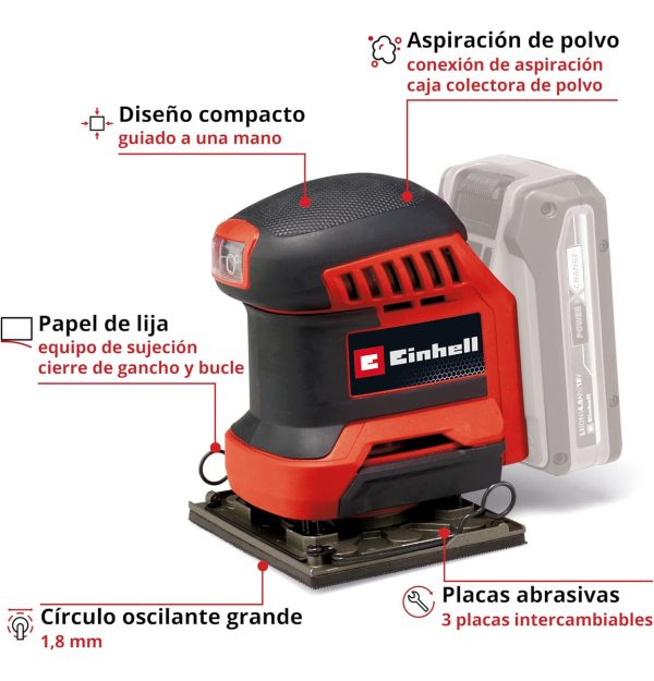 Lijadora Orbital De Palma 18v Einhell 18/113 3x Li Kit 2.5ah - Imagen 3