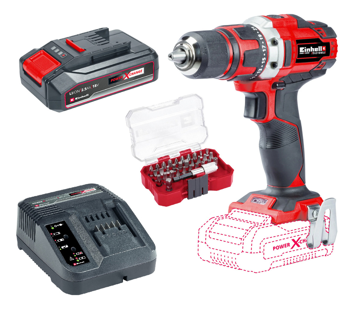 Taladro Atornillador Inalambrico Einhell 18v Bateria Kit Tr