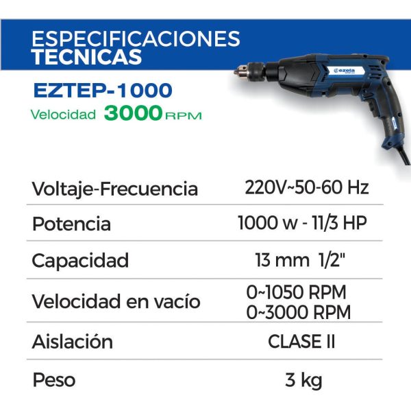 Taladro Percutor 13mm 1000w Profesional Ezeta Trader - Imagen 4