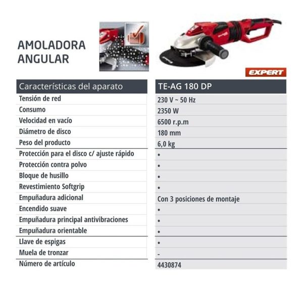Amoladora Angular 7'' 180mm 2300w Einhell Te-ag 180dp Trader - Imagen 3