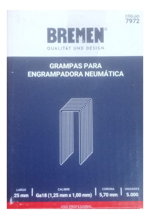 Grampas Para Engrampadora Neumatica 25mm 5000u Bremen 7972 - Imagen 5