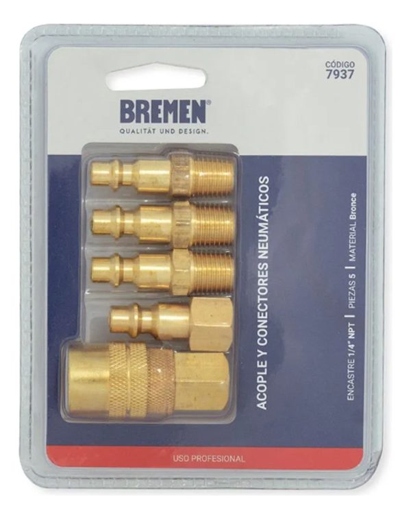 Set Juego Acople Rapido Neumatica Bronce X5 Pcz Bremen 7937 - Imagen 2