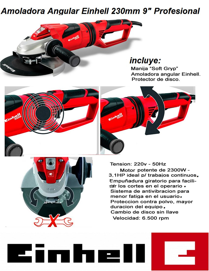 Amoladora Angular Einhell Expert Te-ag 230 Dp De 60 hz Color Rojo 2300 w 230 v + Accesorio - Imagen 9