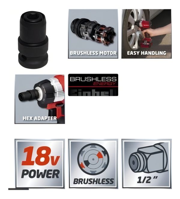 Llave De Impacto Inalámbrica 18 V Brushless - Einhell Color Rojo - Imagen 4