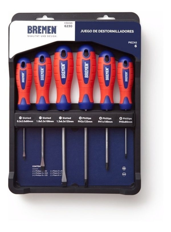 Juego Kit Destornillador Bremen 6 Piezas Plano Philips