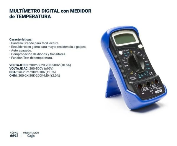 Multimetro Digital Con Medidor De Temperatura Bremen(R) - Imagen 2