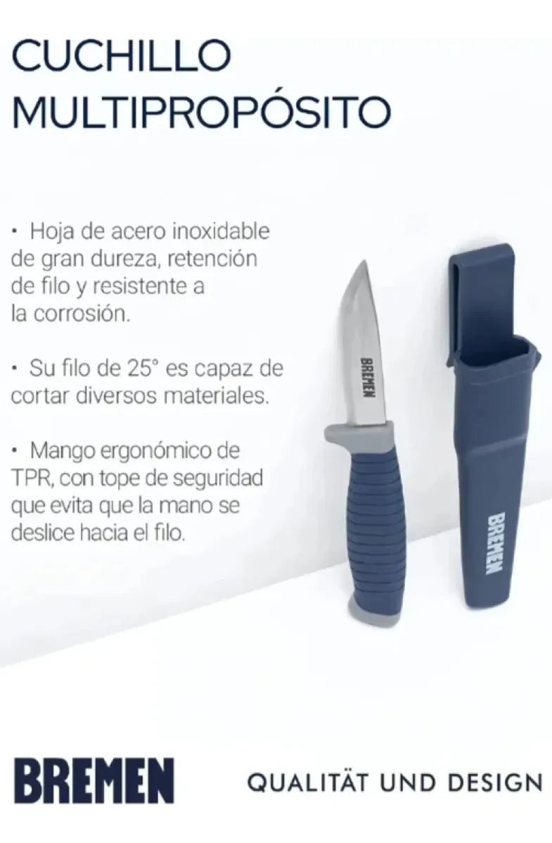 Cuchillo Multiuso Bremen Asado Pesca Camping Cocina 21cm Tr - Imagen 3