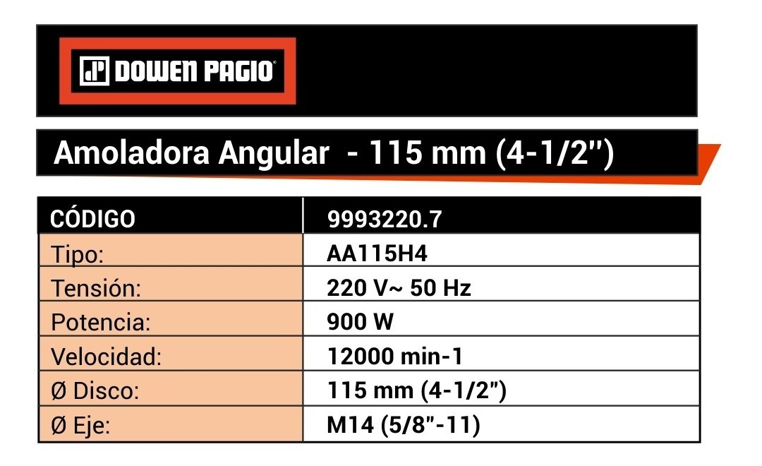 Amoladora Angular 115 Mm 900 W Dowen Pagio 9993220.7 Trader - Imagen 2