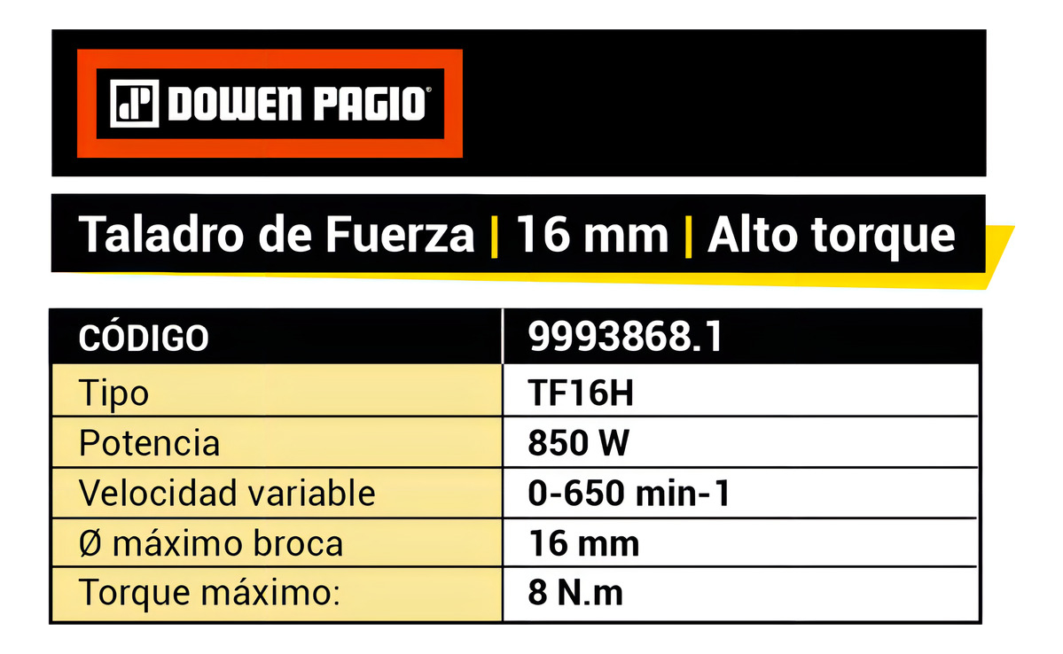 Taladro De Fuerza 16mm 8nm 850w Dowen Pagio 9993868.1 Tr - Imagen 2