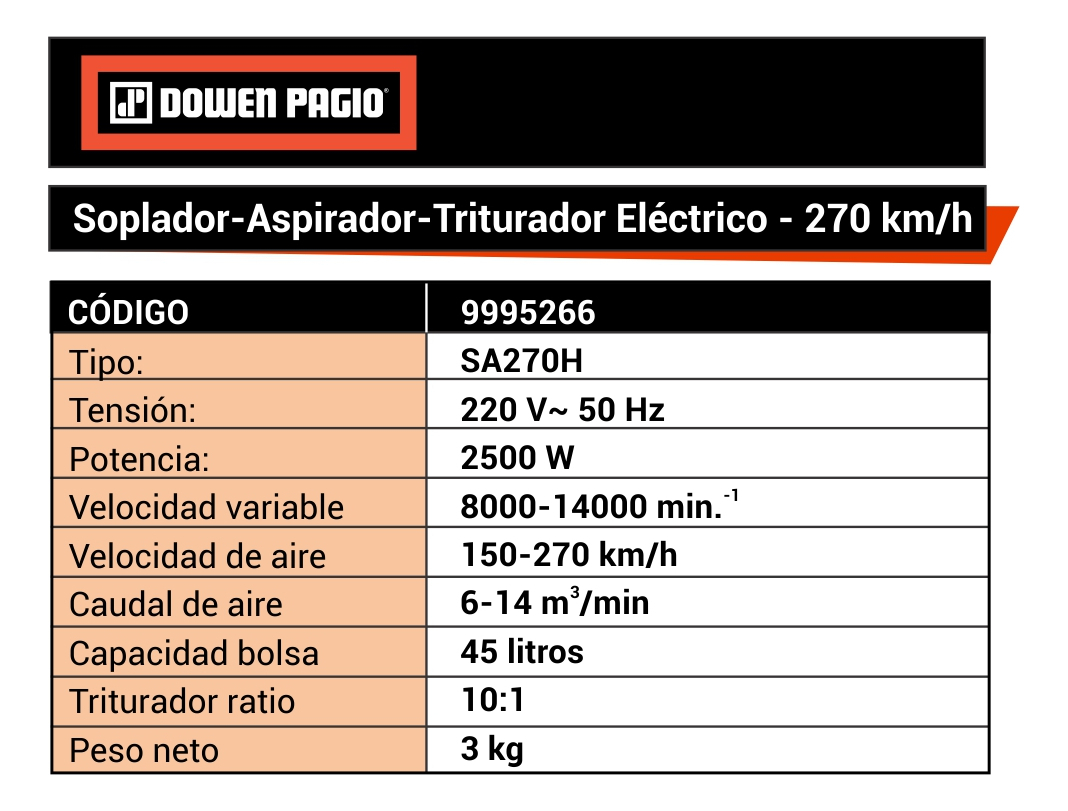 Sopladora Aspiradora Trituradora Eléctrica 2500w Dowen Pagio - Imagen 6