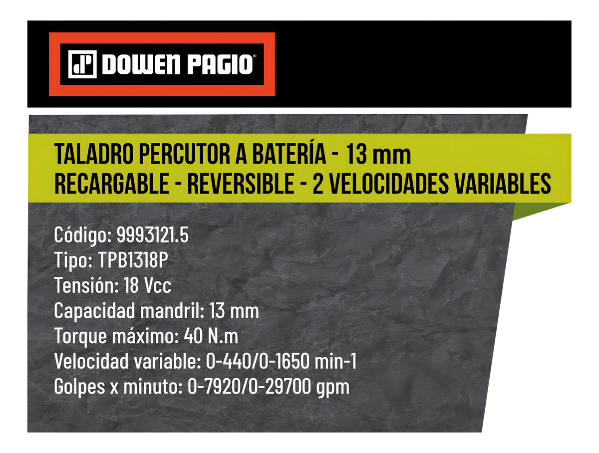 Taladro Percutor 13mm Dowen Pagio No Incluye Batería - Imagen 2