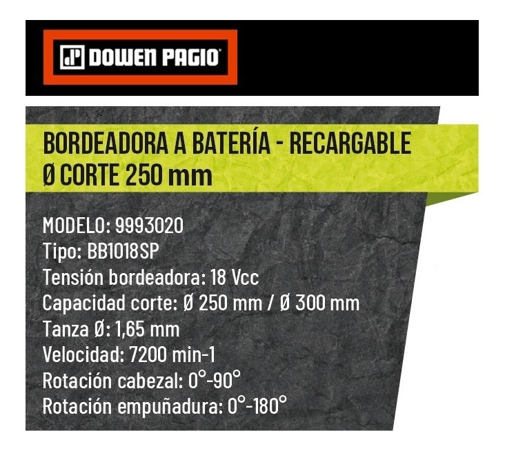 Bordeadora Bateria 18v Dowen Pagio 9993020 Sin Bateria - Imagen 10