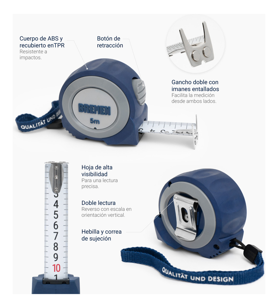 Cinta Metrica Autofrenante Bremen 5 Metro Doble Lectura 8294 - Imagen 2