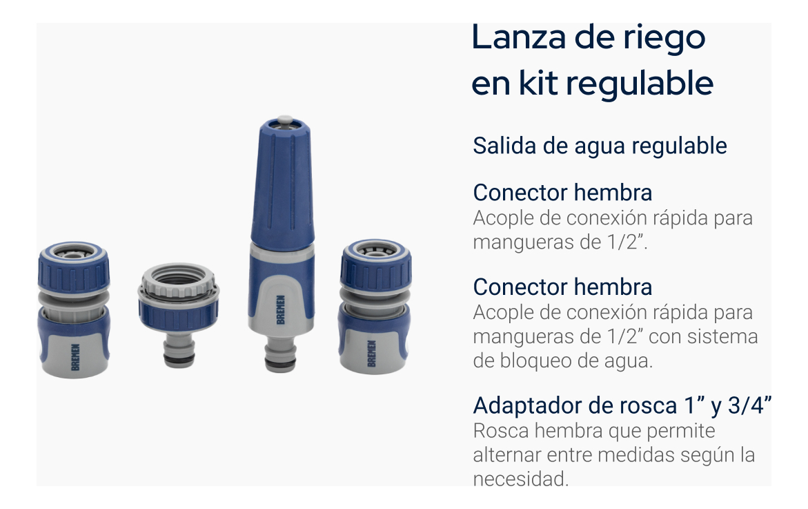 Kit Lanza De Riego Regulable Bremen 4pz Acople Conector 8403 - Imagen 2